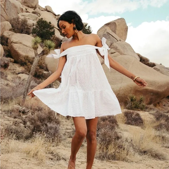 white christmas dresses White Off-The-Shoulder Cotton Dress (S) – Shops Silver main image 1